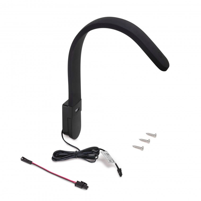 Alioth elastīgs sienas LED gaismeklis (12V DC) ar USB-A ierīču uzlādēšanai, ar slēdzi, Natural White gaisma 4000K