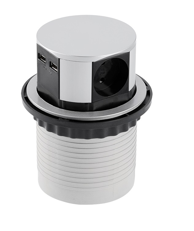 Izvelkams rozešu bloks COMFORT Ø100mm, 3 rozetes, 2xUSB, vads 1.5m
