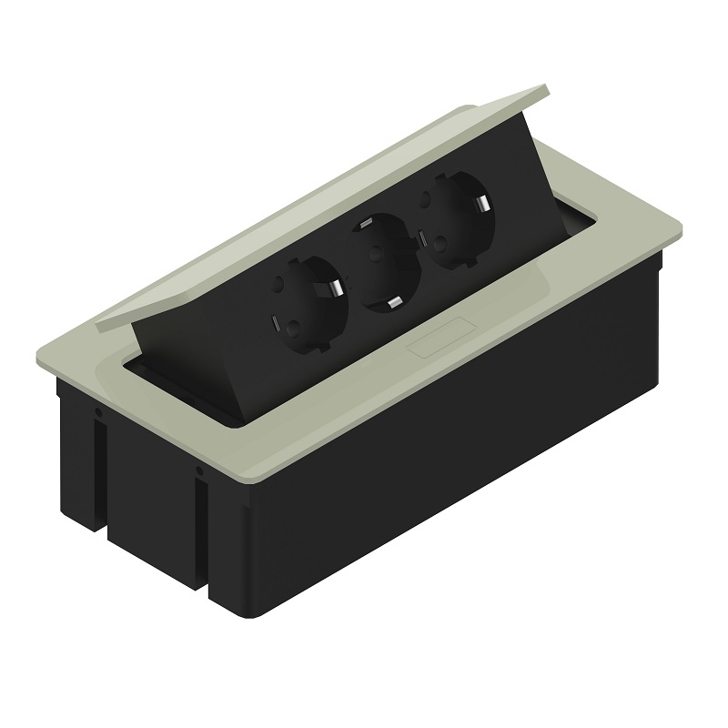 Iebūvējams rozešu bloks SOFT, 3 SCHUKO ligzdas, mat niķelis
