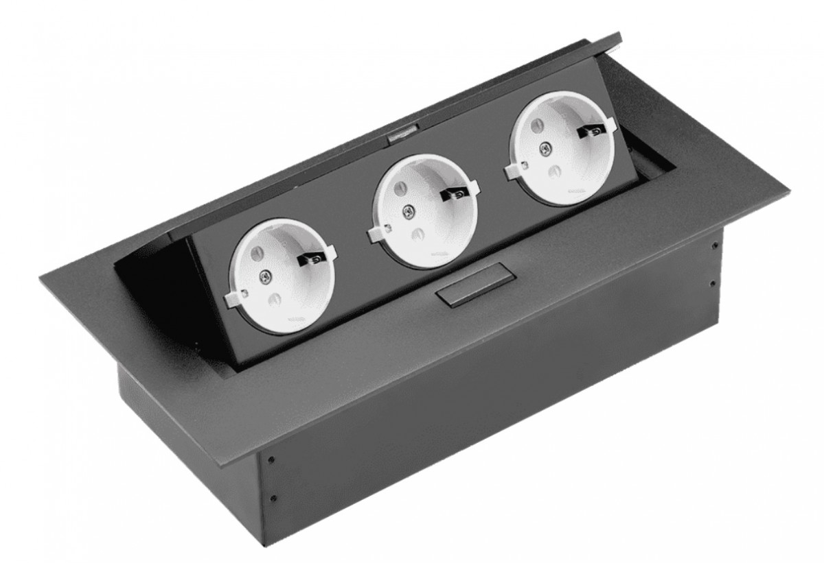 Iebūvējams rozešu bloks SOFT, 3 SCHUKO ligzdas, melns
