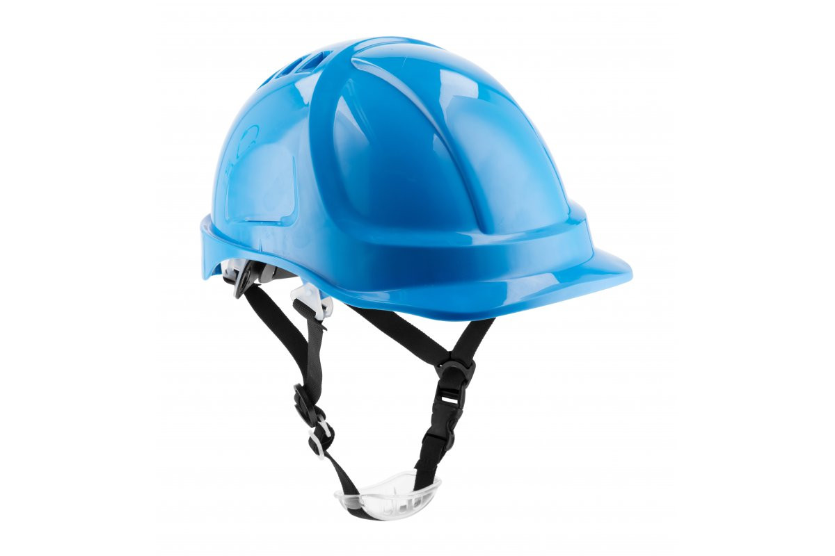 Aizsargķivere ar ventilāciju, ABS plastmasa, zila, dzeltena , balta.