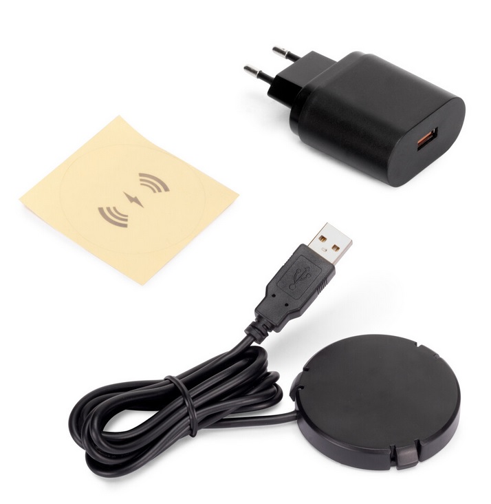 Bezvadu lādētājs, liekams zem materiāla, D.60mm, 5V DC 2A (Qi-10W)