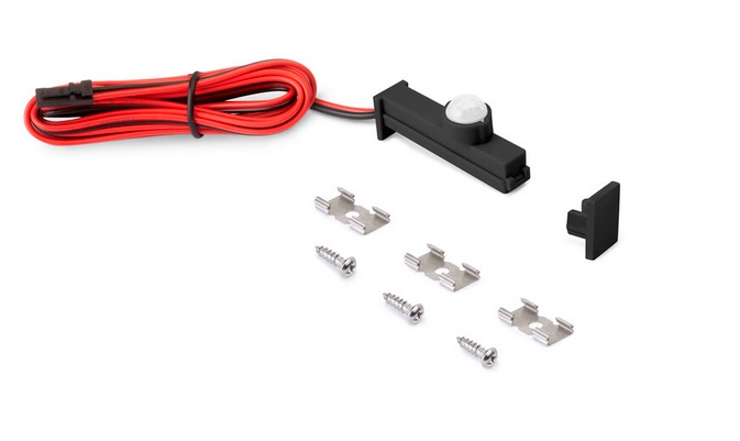 Kustības sensora 48W slēdzis Pyxis uzliktajiem profiliem, 24V DC, melns